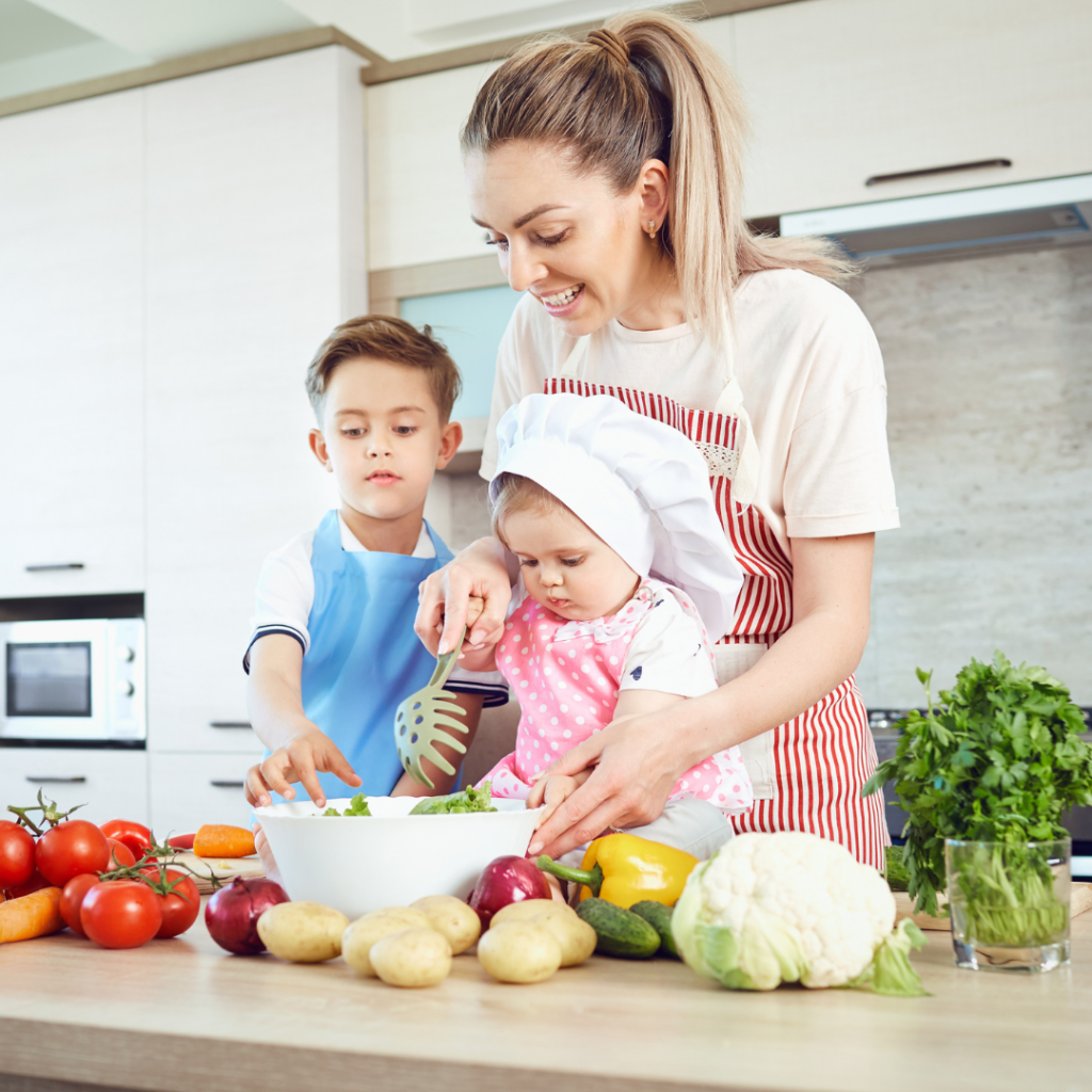 PN Nanny with 2 kids in the kitchen